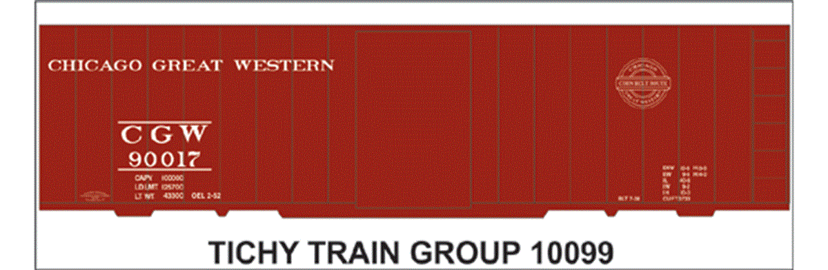 Decal Tichy Train Group O #10099O Chicago Great Western 40' Steel Boxcar 