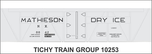 #10253-6N MATHIESON DRY ICE 40' INSULATED BOXCAR DECAL 6 SETS