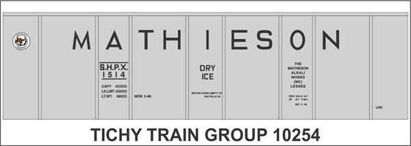 #10254-6 MATHIESON DRY ICE 40' INSULATED BOXCAR DECAL 6 SETS