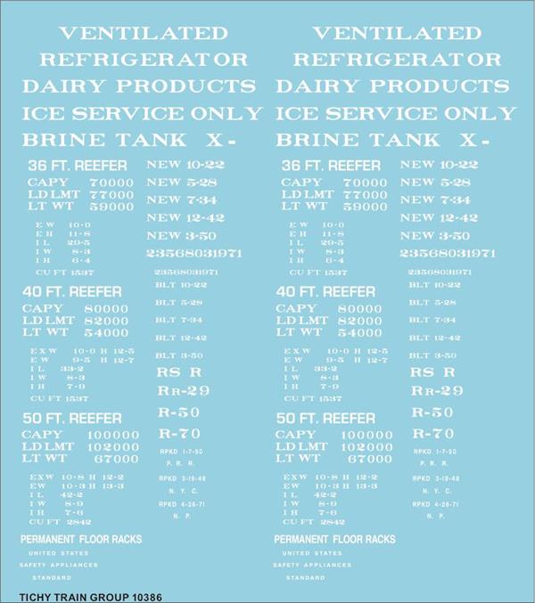 #10386-6N REEFER DATA WHITE 36' 40' 50' DECAL 6 SETS