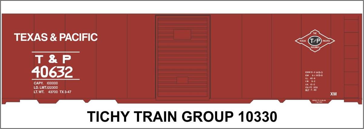 Tichy Train Group O #10330O T&P 1940 40' Steel Boxcar Decal O Scale 