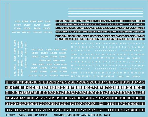 #10391-6N NUMBER BOARDS/STEAM DATA DECAL 6 SETS