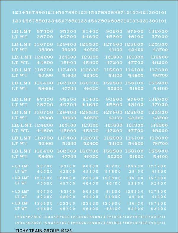 #10383N LD LMT & LT WT DATA WHITE DECAL