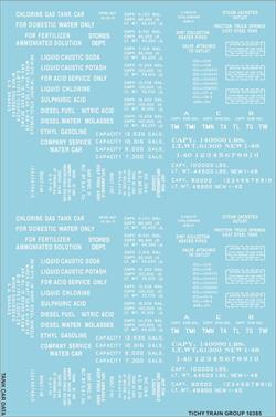 #10385-6N GENERIC WHITE TANK CAR DATA DECAL 6 SETS