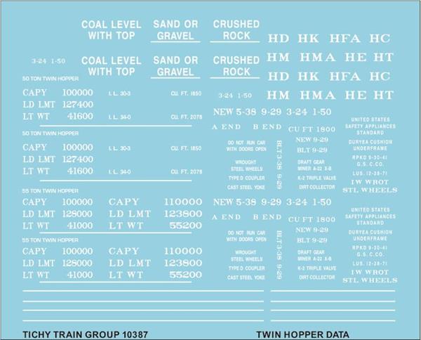 #10387 2 BAY HOPPER DATA WHITE 50 & 55 TON DECAL